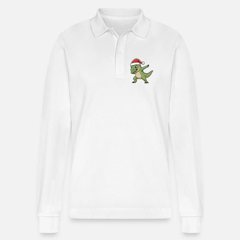 Weihnachts T-Rex Dab - Stanley/Stella Unisex Bio-Langarm-Poloshirt Prepster - Weiß