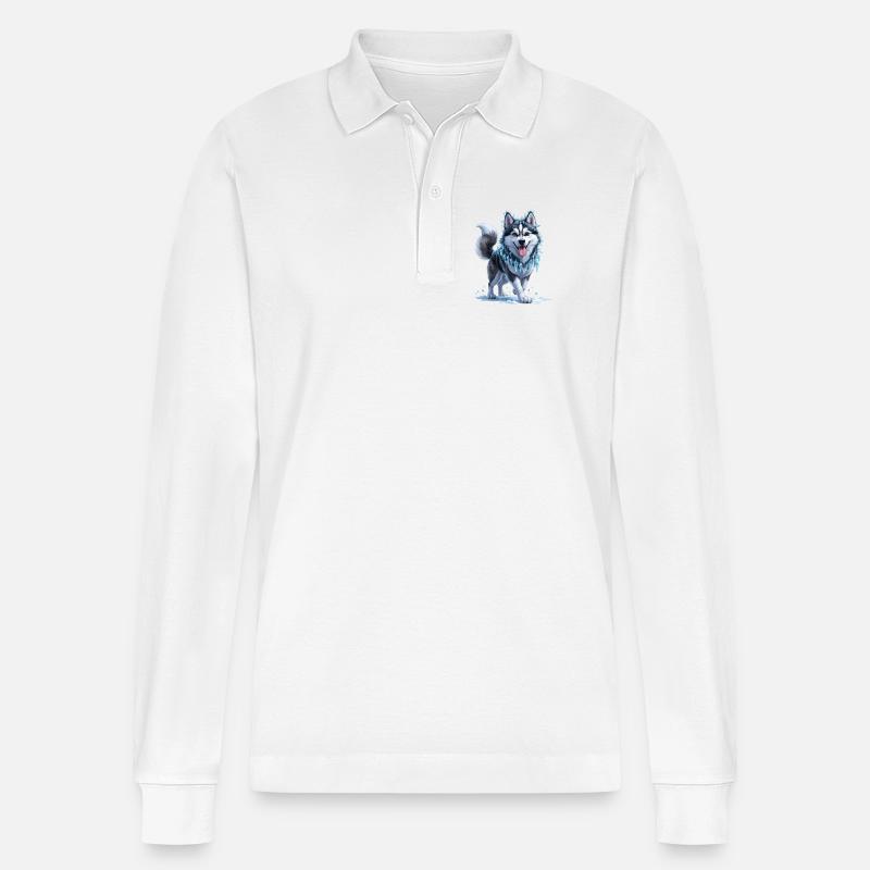 Eis Husky mit Eiskristallkette - Stanley/Stella Unisex Bio-Langarm-Poloshirt Prepster - Weiß