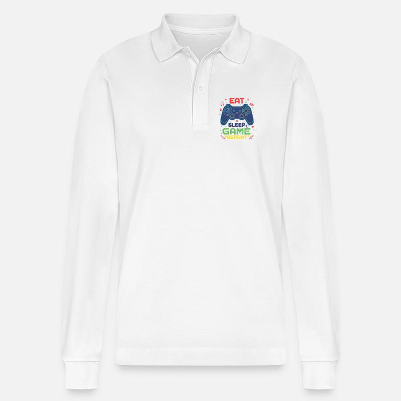 Eat Sleep Game Repeat Neon Controller - Stanley/Stella Unisex Bio-Langarm-Poloshirt Prepster - Weiß