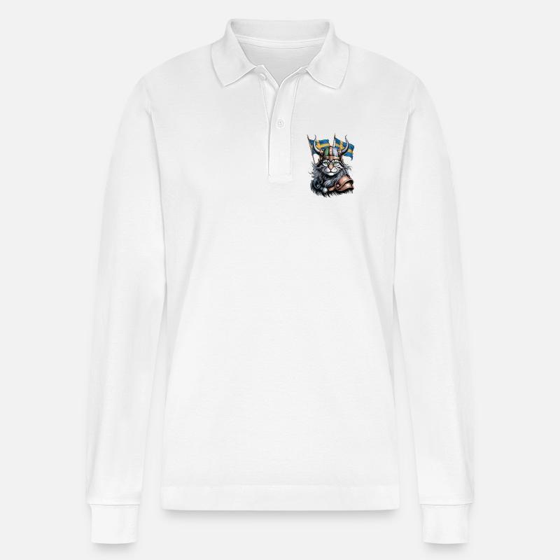 Schweden Katze Wikinger - Stanley/Stella Unisex Bio-Langarm-Poloshirt Prepster - Weiß