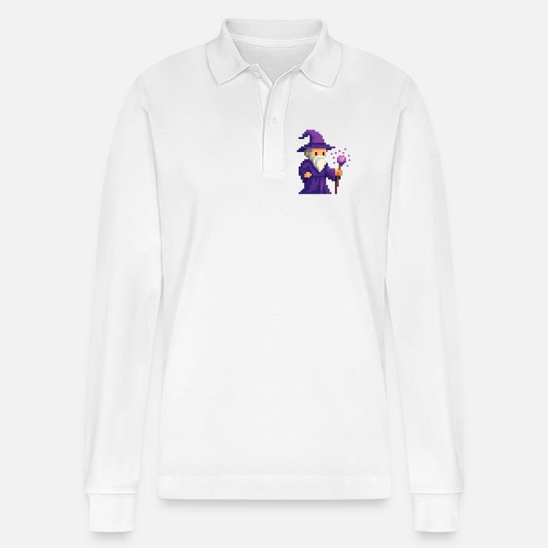 Pixel wizard dans le scintillement violet - Polo à manches longues bio PREPSTER Stanley/Stella Unisexe - blanc