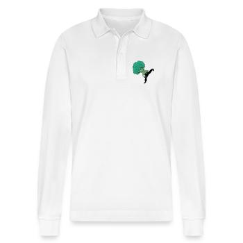 Lustige Brokkoli-Broco-Lee-Parodie Veggie-Kampfkunst - Stanley/Stella Unisex Bio-Langarm-Poloshirt Prepster - Weiß - Vorne - Anna (173cm) & Nico (186cm)