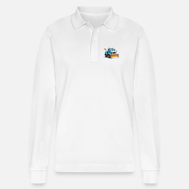 Blauer Cartoon Schneepflug - Stanley/Stella Unisex Bio-Langarm-Poloshirt Prepster - Weiß