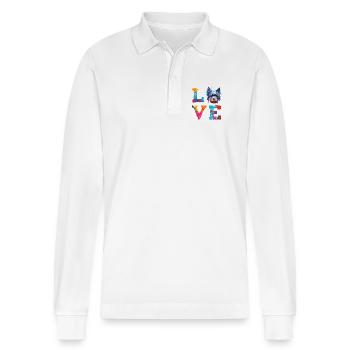 Miniature Schnauzer Love Colorful Paint Splatter - Stanley/Stella Organic Unisex Long-Sleeved Polo Shirt Prepster - white - Front - Anna (173cm) & Nico (186cm)