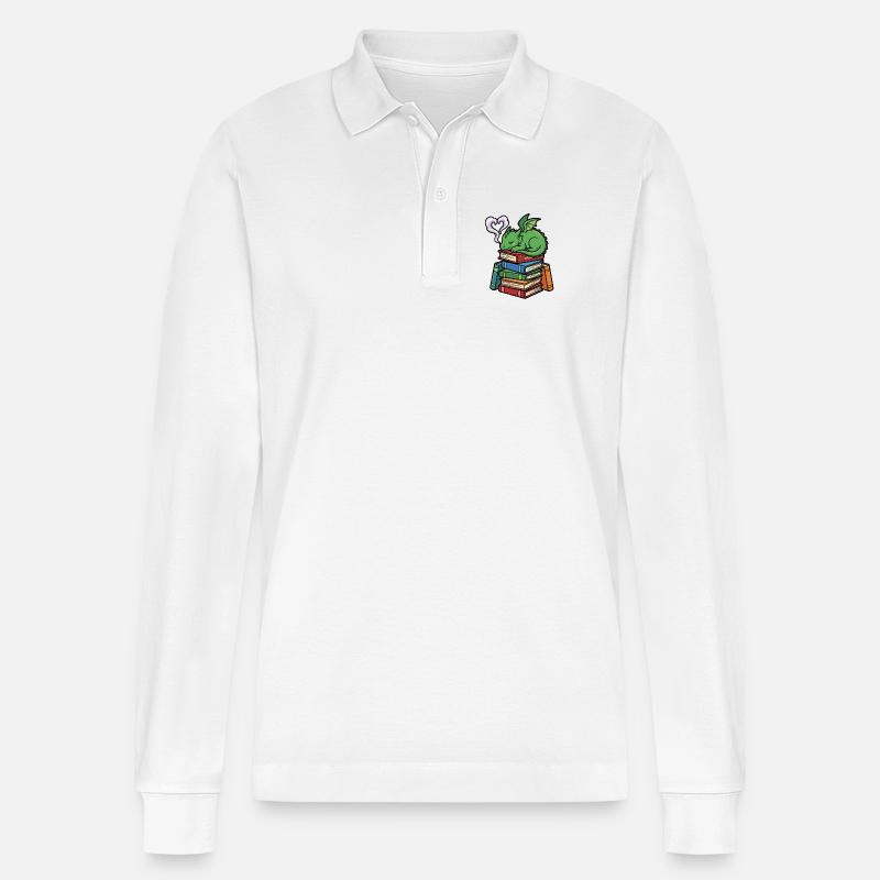 Süßes Buch-Drachen-Lese-Fantasie-Geschenk - Stanley/Stella Unisex Bio-Langarm-Poloshirt Prepster - Weiß