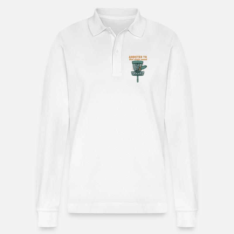 Süchtig nach diesem Kettensound-Discgolf-Korb - Stanley/Stella Unisex Bio-Langarm-Poloshirt Prepster - Weiß