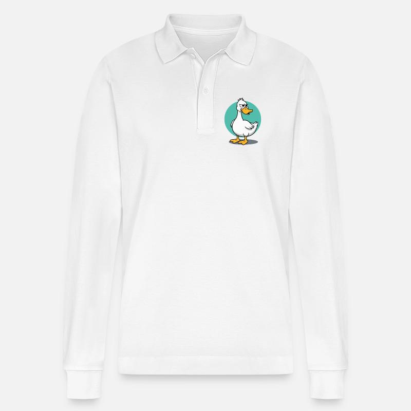 Freche Gans mit wütendem Blick Illustration - Stanley/Stella Unisex Bio-Langarm-Poloshirt Prepster - Weiß