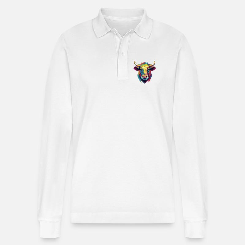 Stier Tier Comic - Stanley/Stella Unisex Bio-Langarm-Poloshirt Prepster - Weiß