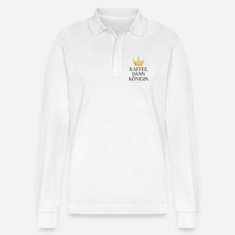 kaffee dann königin, kaffeekrone - Stanley/Stella Unisex Bio-Langarm-Poloshirt Prepster - Weiß