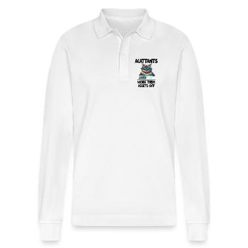 Funny Accountants Work Their Assets Off  - Stanley/Stella Organic Unisex Long-Sleeved Polo Shirt Prepster - white - Front - Anna (173cm) & Nico (186cm)