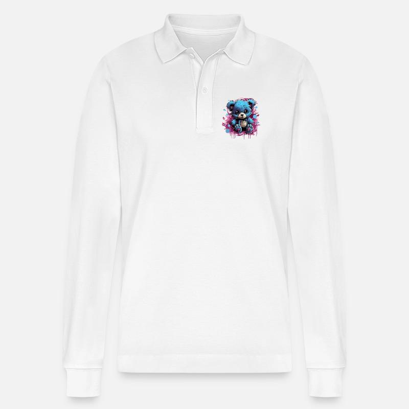 Blauer Kuschelbär Graffiti Pop - Stanley/Stella Unisex Bio-Langarm-Poloshirt Prepster - Weiß