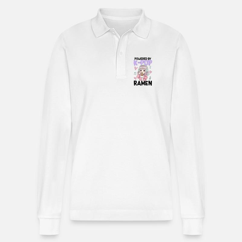 Powered By K-Pop Ramen - Stanley/Stella Unisex Bio-Langarm-Poloshirt Prepster - Weiß