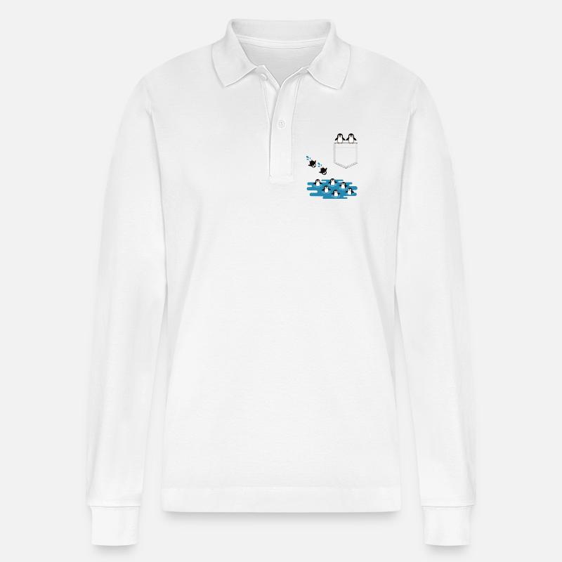 Pinguin Sprung ins Wasser Pocket Design - Stanley/Stella Unisex Bio-Langarm-Poloshirt Prepster - Weiß