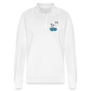 Pinguin Sprung ins Wasser Pocket Design - Stanley/Stella Unisex Bio-Langarm-Poloshirt Prepster - Weiß - Vorne - Anna (173cm) & Nico (186cm)
