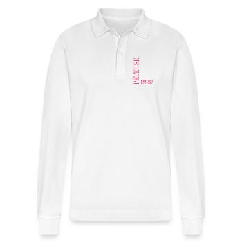 farting - Stanley/Stella Organic Unisex Long-Sleeved Polo Shirt Prepster - white - Front - Anna (173cm) & Nico (186cm)