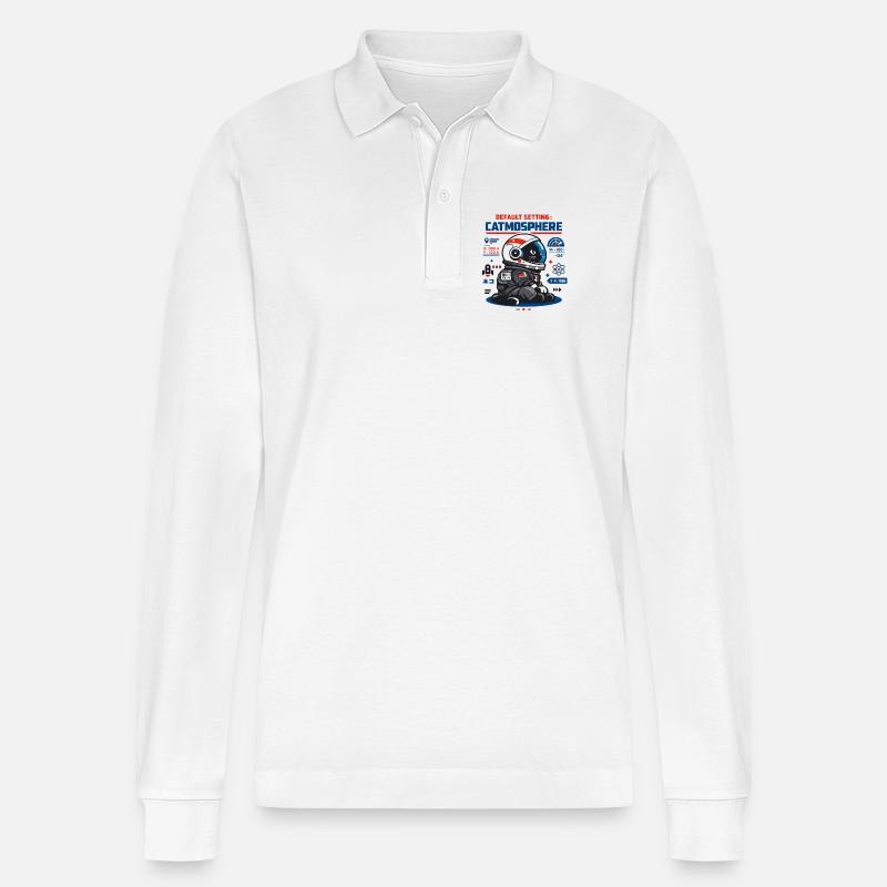 Standardmodus Catmosphäre | Astro Katze - Stanley/Stella Unisex Bio-Langarm-Poloshirt Prepster - Weiß