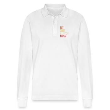 Eat Sleep Be Frank Repeat Retro Name - Stanley/Stella Organic Unisex Long-Sleeved Polo Shirt Prepster - white - Front - Anna (173cm) & Nico (186cm)