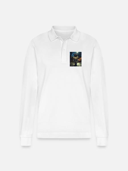 Pug on bike at night - Stanley/Stella Organic Unisex Long-Sleeved Polo Shirt Prepster - white