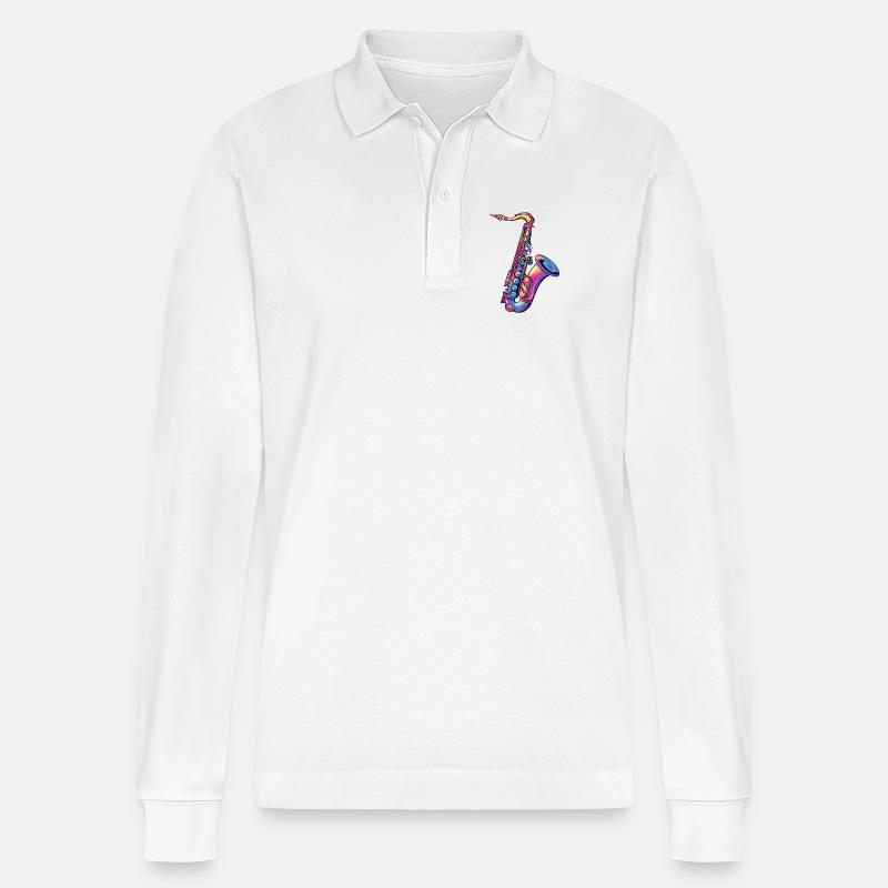 Neon-Saxophon Farbspektrum - Stanley/Stella Unisex Bio-Langarm-Poloshirt Prepster - Weiß