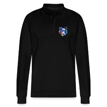 Belgische Schäferhund-Abstrakte farbenfrohe Hundekunst - Stanley/Stella Unisex Bio-Langarm-Poloshirt Prepster - Schwarz - Vorne - Anna (173cm) & Nico (186cm)