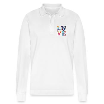 Englisches Bulldoggen-Pop-Art-Liebes-Hunde-Liebhaber-Design - Stanley/Stella Unisex Bio-Langarm-Poloshirt Prepster - Weiß - Vorne - Anna (173cm) & Nico (186cm)