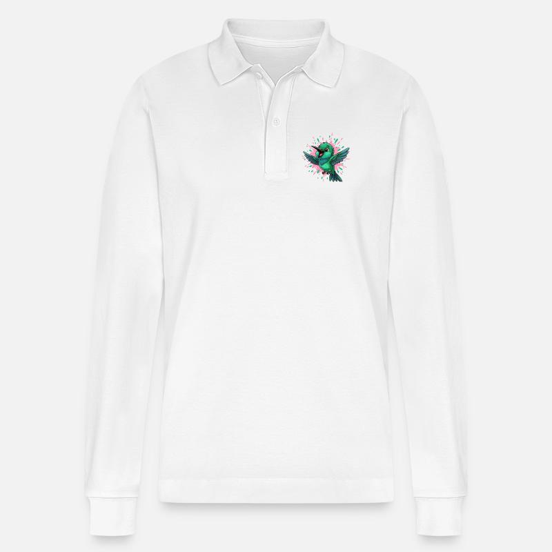 Farbenfroher Kolibri mit Farbsplash - Stanley/Stella Unisex Bio-Langarm-Poloshirt Prepster - Weiß