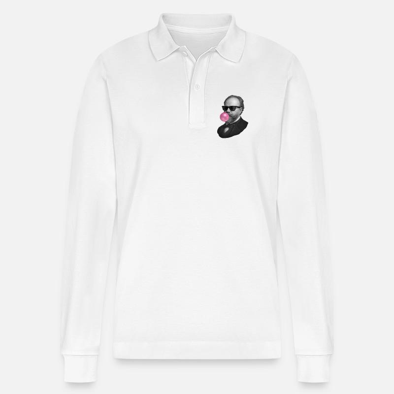 Schwarzweiß Dandy mit rosa Blase - Stanley/Stella Unisex Bio-Langarm-Poloshirt Prepster - Weiß