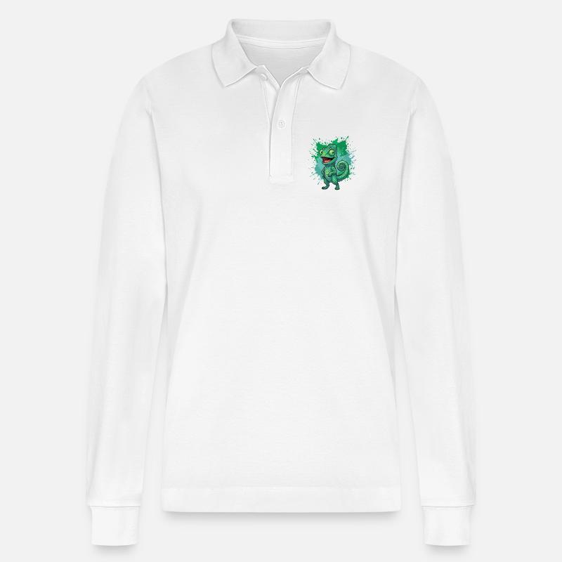Fond éclaboussuré caméléon vert - Polo à manches longues bio PREPSTER Stanley/Stella Unisexe - blanc