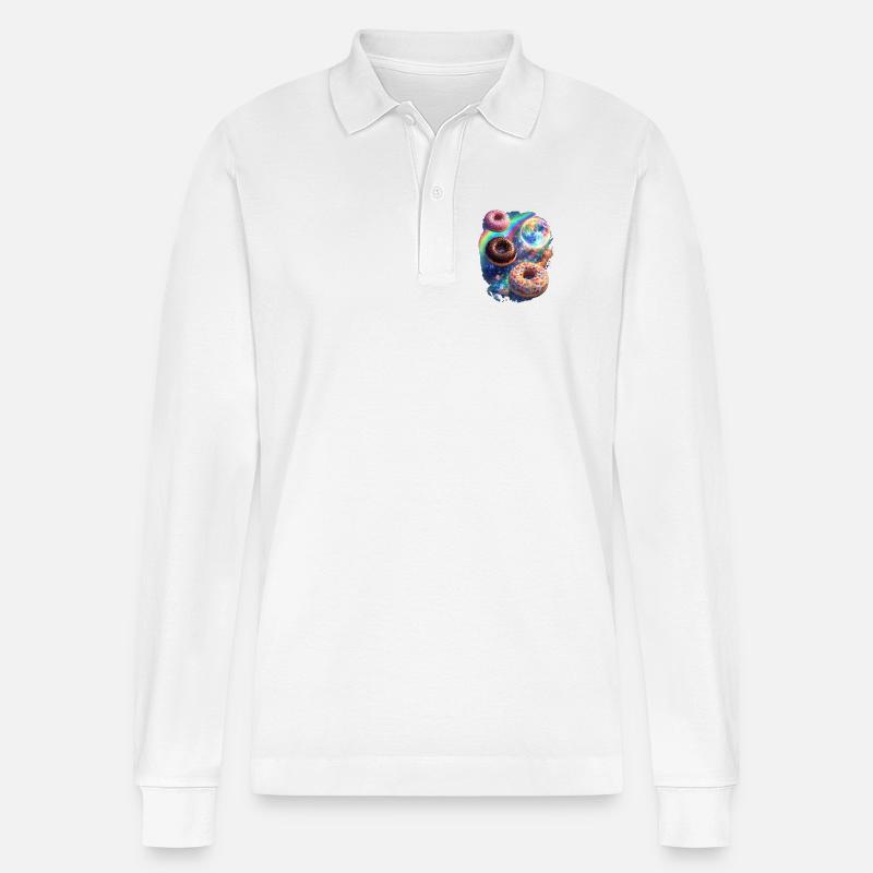 Kosmische Donuts im Farbrausch - Stanley/Stella Unisex Bio-Langarm-Poloshirt Prepster - Weiß