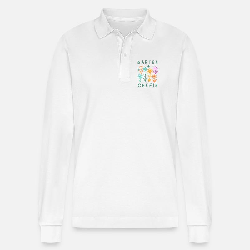 Garten Chefin Blumen Retro Design - Stanley/Stella Unisex Bio-Langarm-Poloshirt Prepster - Weiß