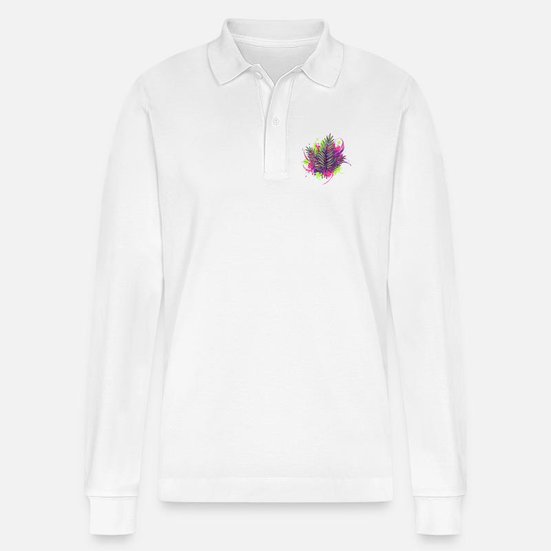Feuille tropicale néon avec des éclaboussures de peinture - Polo à manches longues bio PREPSTER Stanley/Stella Unisexe - blanc