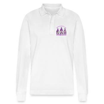 Fibromyalgia Awareness Gnome Fibro Ribbon - Stanley/Stella Organic Unisex Long-Sleeved Polo Shirt Prepster - white - Front - Anna (173cm) & Nico (186cm)