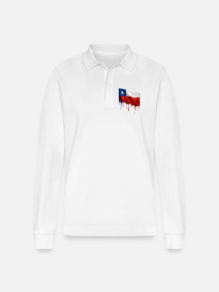 Chile Flag Dripping Solid - Stanley/Stella Organic Unisex Long-Sleeved Polo Shirt Prepster - white