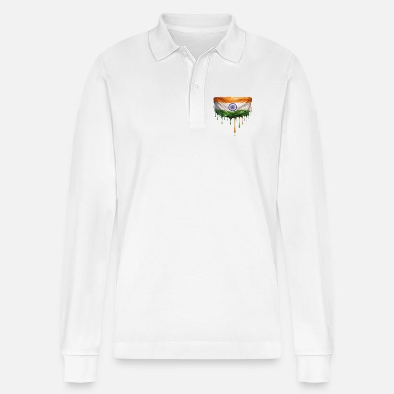 Indischer Flaggen Kunst - Stanley/Stella Unisex Bio-Langarm-Poloshirt Prepster - Weiß
