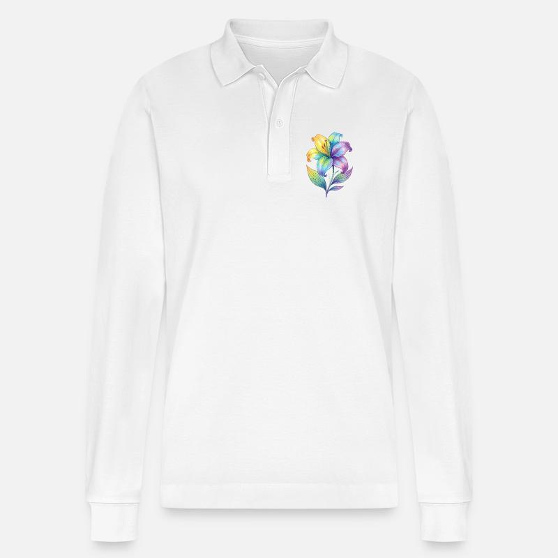 Dipinto ad acquerello con giglio arcobaleno - Polo a manica lunga ecologica unisex Prepster di Stanley/Stella - bianco