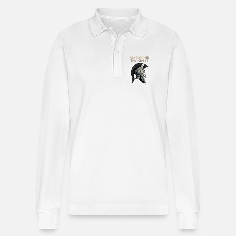 Alexander der Große Kriegerhelm - Stanley/Stella Unisex Bio-Langarm-Poloshirt Prepster - Weiß