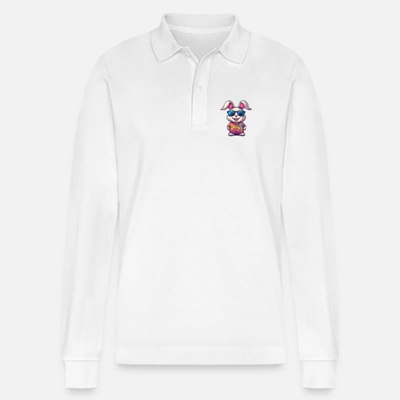Hase Comic Urlaub - Stanley/Stella Unisex Bio-Langarm-Poloshirt Prepster - Weiß