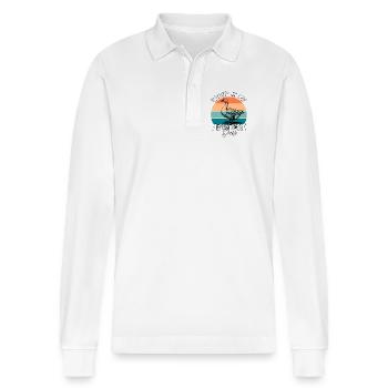 Pilgrim Gans Pilgrim Goose - Stanley/Stella Organic Unisex Long-Sleeved Polo Shirt Prepster - white - Front - Anna (173cm) & Nico (186cm)