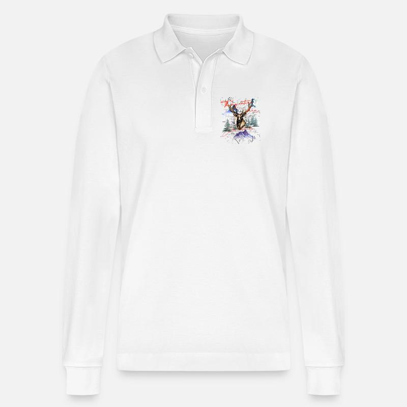 Hirsch Geweih Berg Wald - Stanley/Stella Unisex Bio-Langarm-Poloshirt Prepster - Weiß