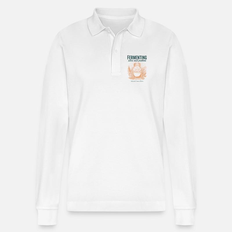 Fermenting Solves Most Problems Sourdough Era - Stanley/Stella Organic Unisex Long-Sleeved Polo Shirt Prepster - white