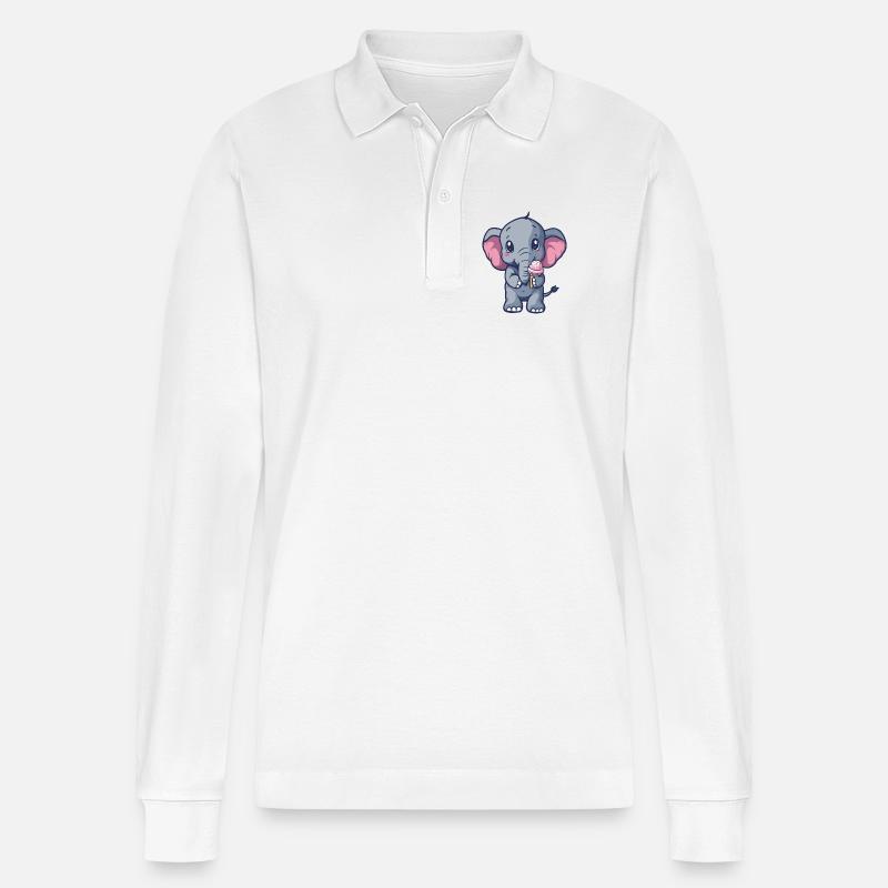 Kleiner Elefant Eiscreme Freund - Stanley/Stella Unisex Bio-Langarm-Poloshirt Prepster - Weiß