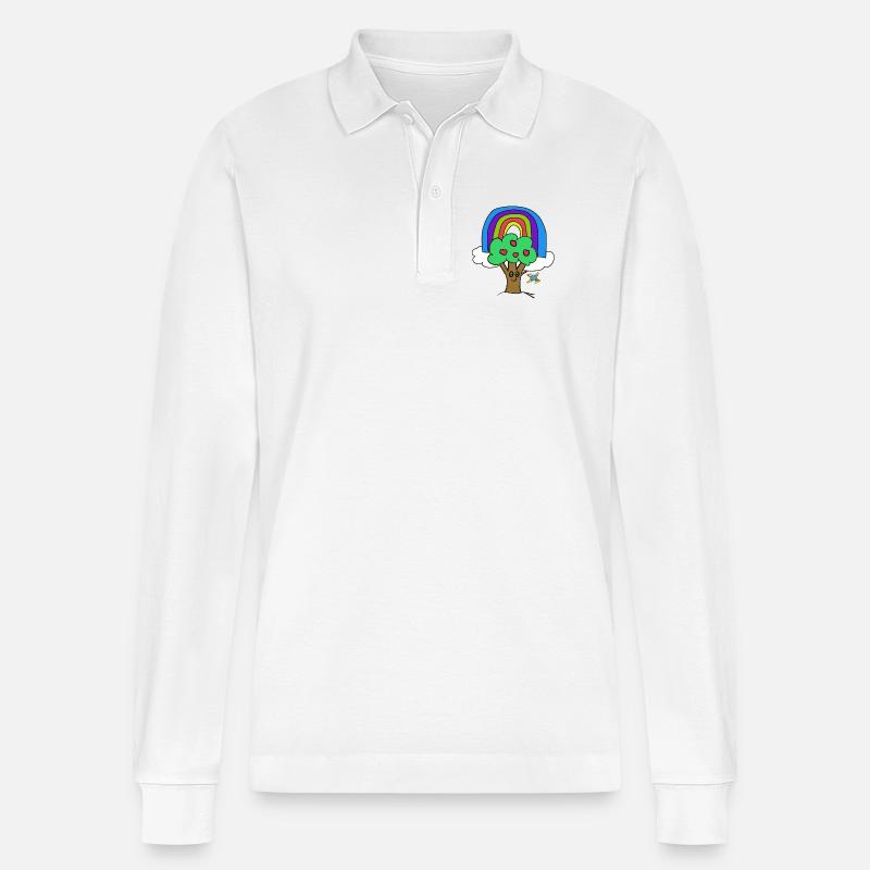 Regenbogen Apfelbaum Vogel Kinder - Stanley/Stella Unisex Bio-Langarm-Poloshirt Prepster - Weiß