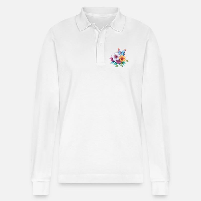 Bouquet avec papillon - Polo à manches longues bio PREPSTER Stanley/Stella Unisexe - blanc