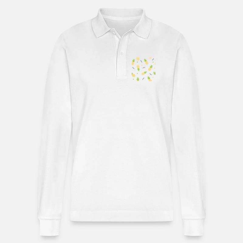 pineapple yellow pattern - Stanley/Stella Organic Unisex Long-Sleeved Polo Shirt Prepster - white