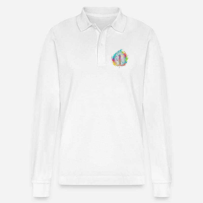 Bunte Palmenfächer Farbexplosion - Stanley/Stella Unisex Bio-Langarm-Poloshirt Prepster - Weiß