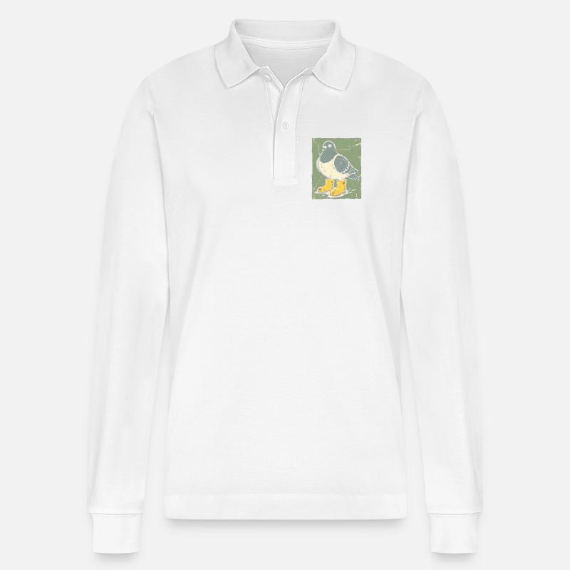Taube mit Gelben Stiefeln - Stanley/Stella Unisex Bio-Langarm-Poloshirt Prepster - Weiß