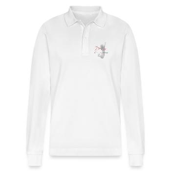 Dancing Women Silhouette with Inscription - Stanley/Stella Organic Unisex Long-Sleeved Polo Shirt Prepster - white - Front - Anna (173cm) & Nico (186cm)