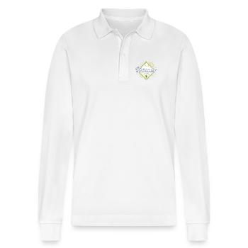 Rivaner Rebe Vintage Weintrinker und Winzer Design - Stanley/Stella Unisex Bio-Langarm-Poloshirt Prepster - Weiß - Vorne - Anna (173cm) & Nico (186cm)