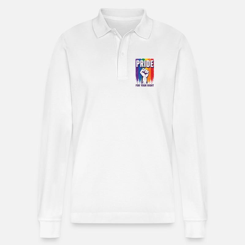 Pride Regenbogen Rechte Statement Shirt - Stanley/Stella Unisex Bio-Langarm-Poloshirt Prepster - Weiß