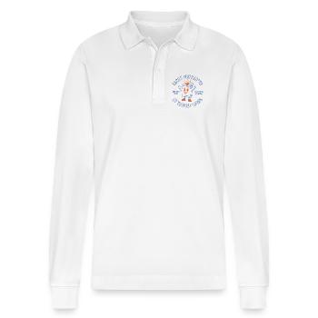 Leicht vom Sammelkarten-Kartenjäger abgelenkt - Stanley/Stella Unisex Bio-Langarm-Poloshirt Prepster - Weiß - Vorne - Anna (173cm) & Nico (186cm)